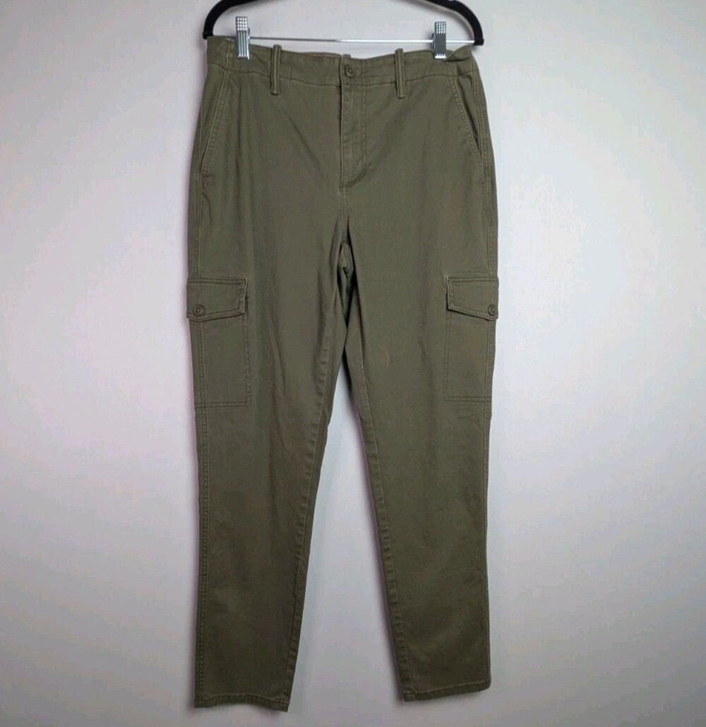 Lands' End Pants Womens 8 Green Mid Rise Slim Cargo Chino Flat Front 100% Cotton